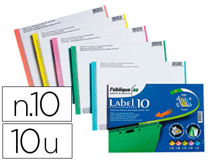 TIQUETTE L'OBLIQUE EN BRISTOL POUR DOSSIERS AZ TIROIRS TIQUETTES N10 COLORIS ASSORTIS PACK 10 PLANCHES