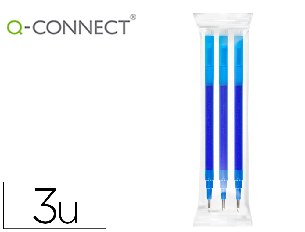 RECHARGE ROLLER Q-CONNECT ENCRE EFFACABLE COULEUR BLEU  SET DE 3U