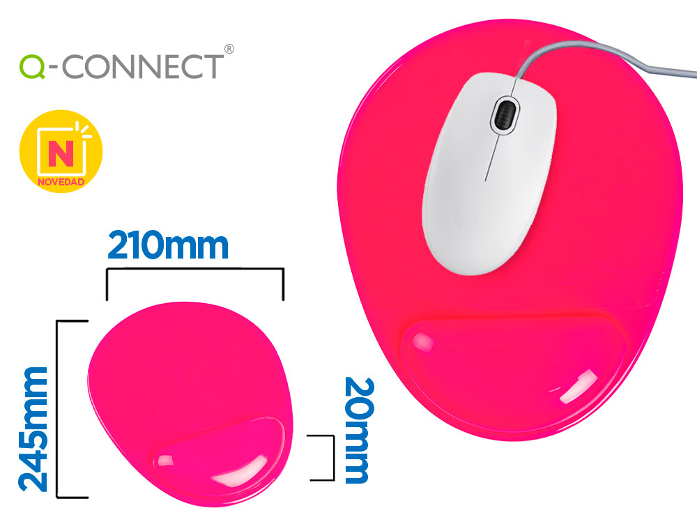 TAPIS SOURIS Q-CONNECT REPOSE-POIGNE GEL ET PVC      GRAND CONFORT FACILEMENT      NETTOYABLE COLORIS ROSE