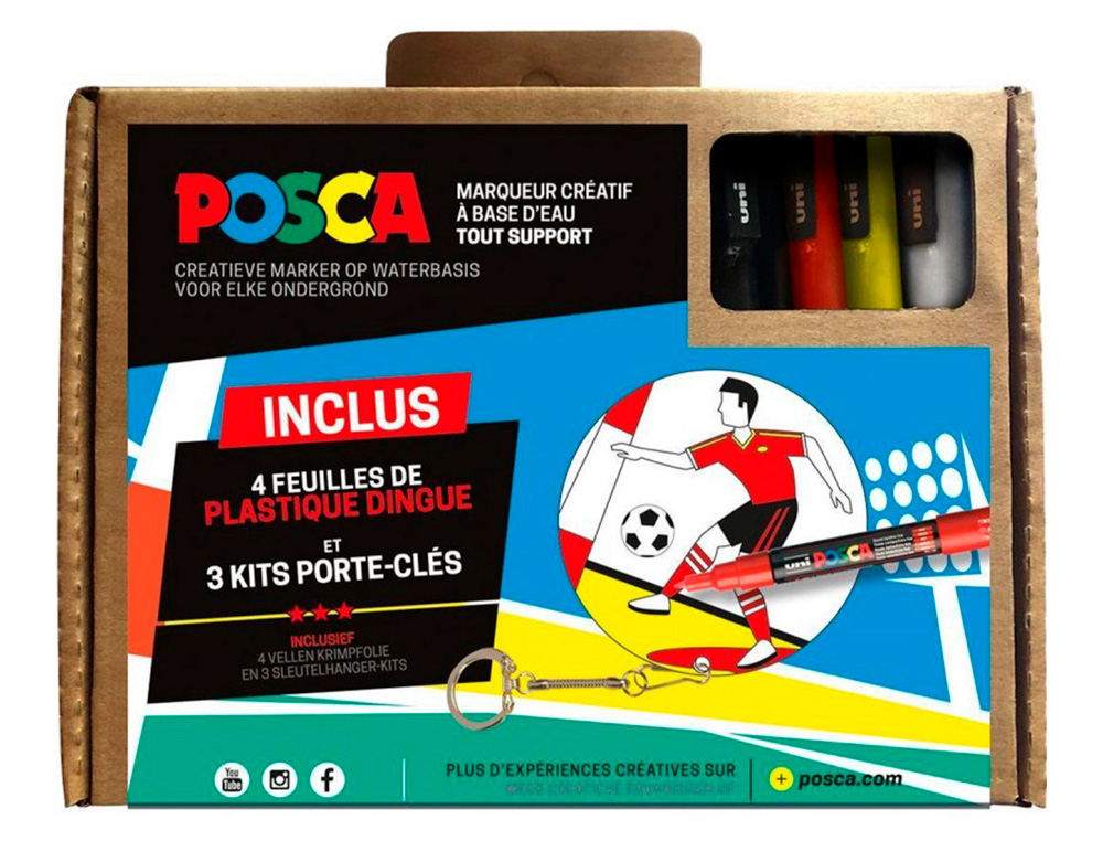 KIT CREATIFS KIDS POSCA GARCON FOOT 4 FEUILLES DE     PLASTIQUE DINGUE AVEC         MARQUEURS
