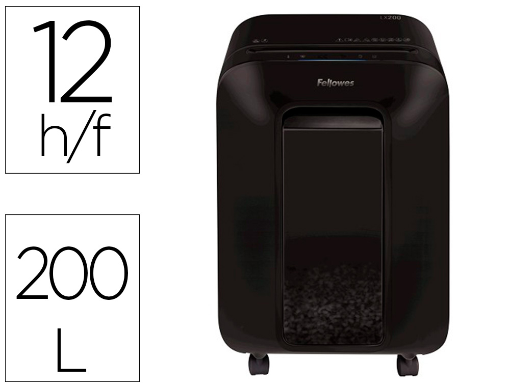 DESTRUCTEUR FELLOWES LX200 COUPE CROISEE 4X12MM 12F      AGRAFES TROMBONES CB SECURITE P-4 CORBEILLE 22L