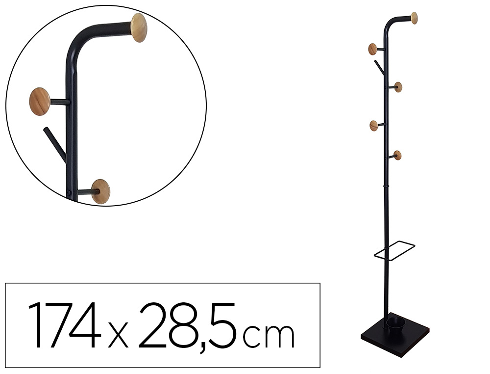 PORTE-MANTEAUX Q-CONNECT 6 PATERES METALLIQUE AVEC       PORTE-PARAPLUIE DETAILS EN    BOIS HAUTEUR 174CM