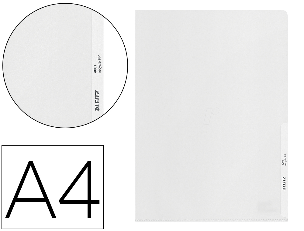 POCHETTE COIN LEITZ A4 POLYPROPYLENE RECYCLE 140     MICRONS TRANSPARENT SACHET 25 UNITES