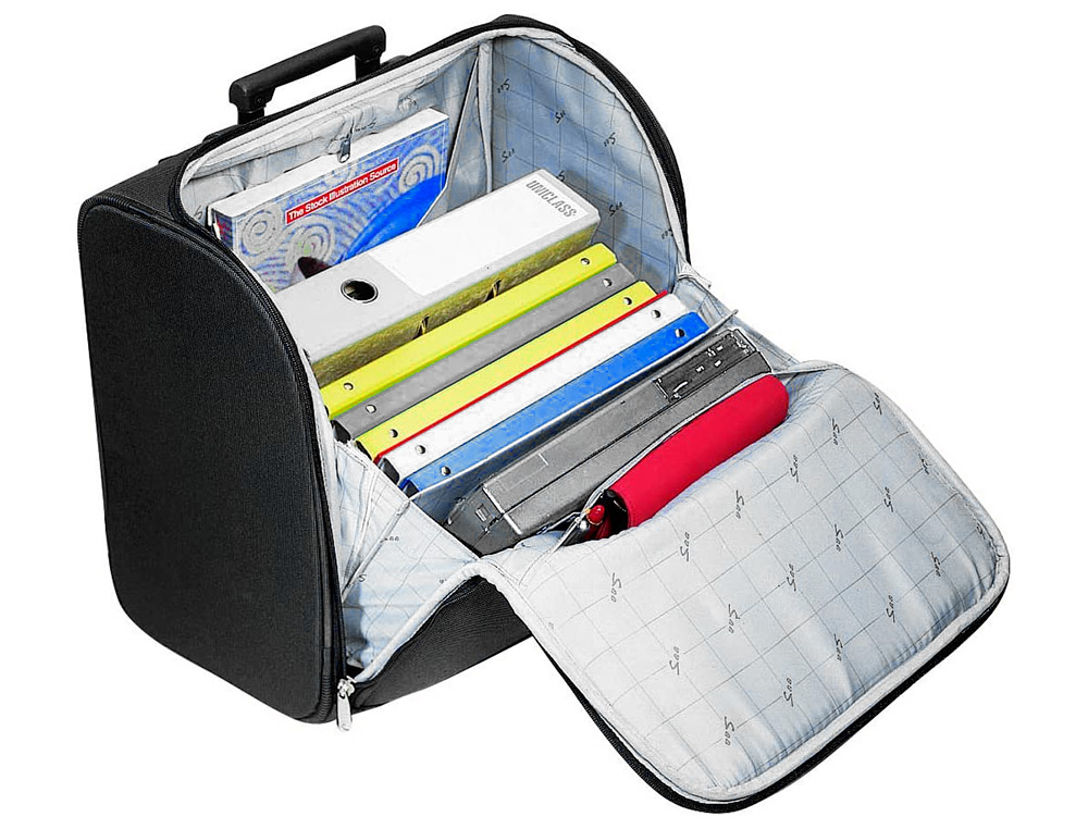 PILOT CASE SIGN ROULETTES NYLON POIGNE CUIR NOIR 4 POCHETTES INTRIEURES 1 POCHETTE SPCIALE 400X440X245MM COLORIS NOIR