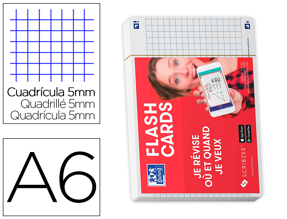 FICHES BRISTOL OXFORD REVISION 2.0 A6 NON PERFOREE  32 FICHES/FILM Q5X5 CADRE     BLANC