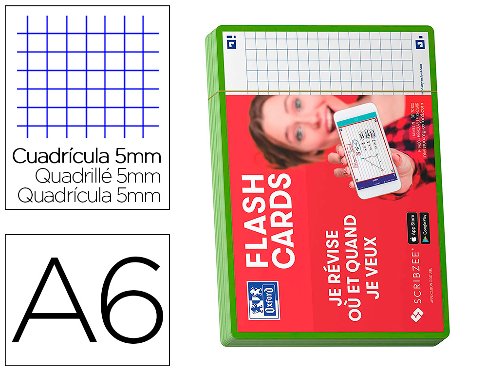 FICHES BRISTOL OXFORD REVISION 2.0 A6 NON PERFOREE  32  FICHES /FILM Q5X5 CADRE   VERT
