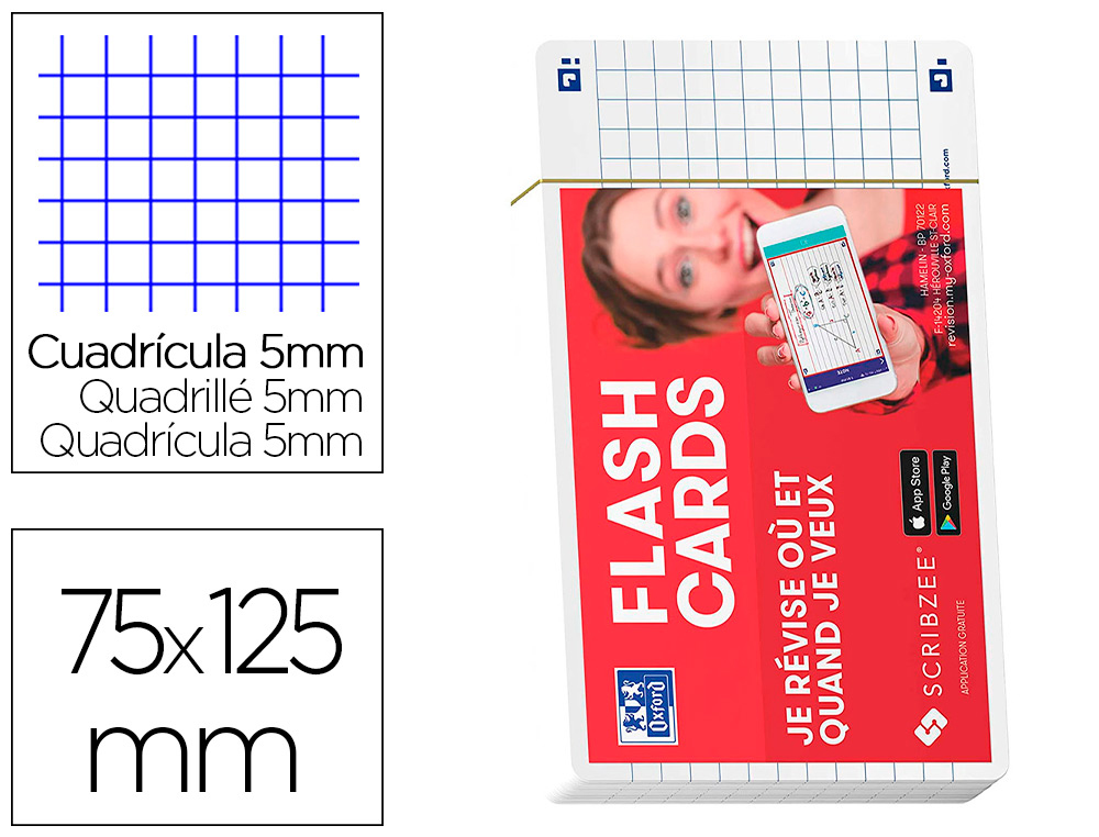 FICHES BRISTOL OXFORD FLASH 2.0 75X125MM 32 FICHES /FILM  Q5X5 CADRE BLANC