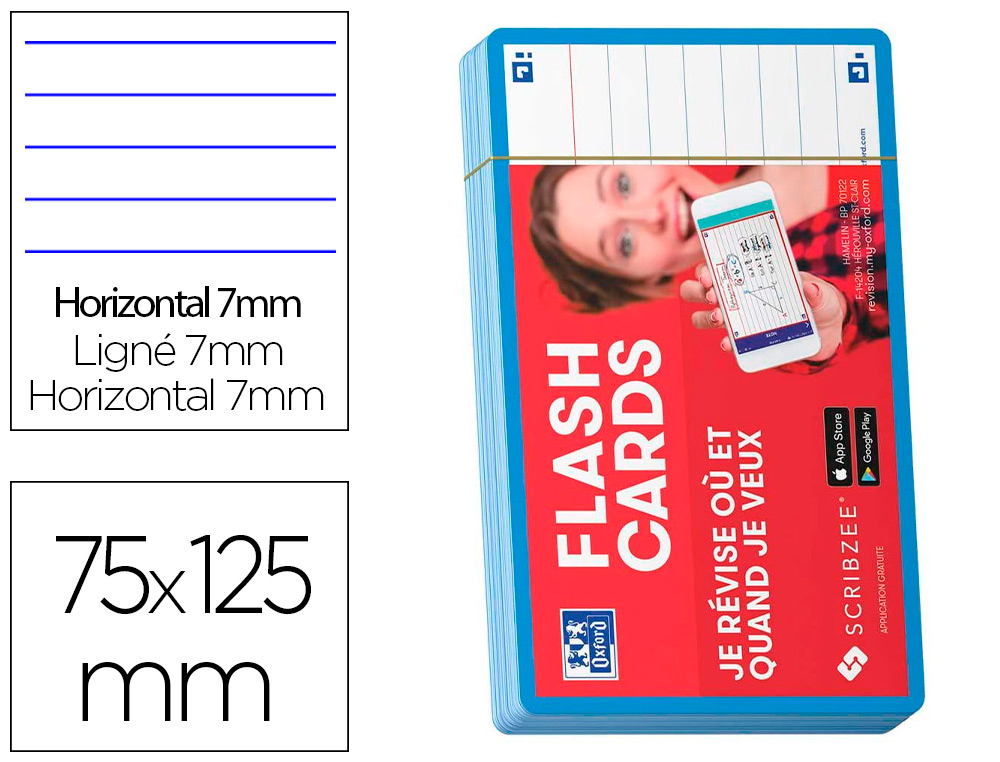 FICHES BRISTOL OXFORD FLASH 2.0 75X125MM 32 FICHES/FILM   L7MM CADRE TURQUOISE