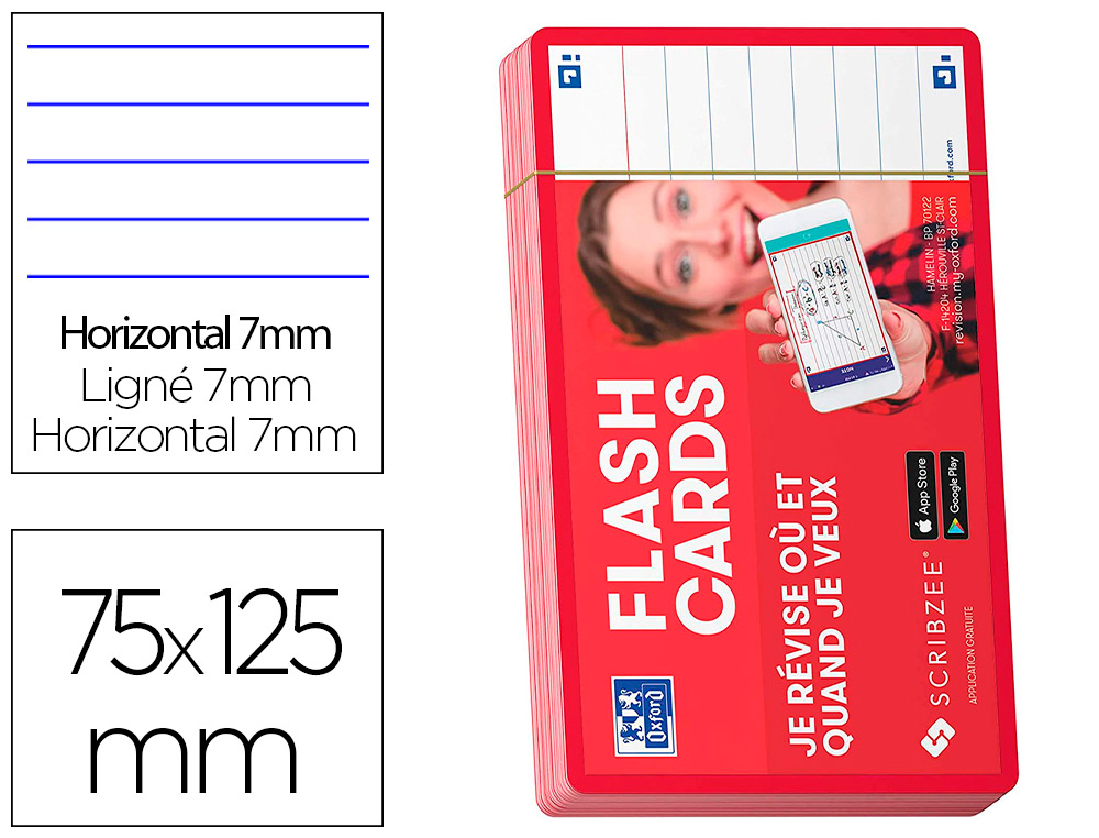 FICHES BRISTOL OXFORD FLASH 2.0 75X125MM 32 FICHES/FILM   L7MM CADRE ROUGE