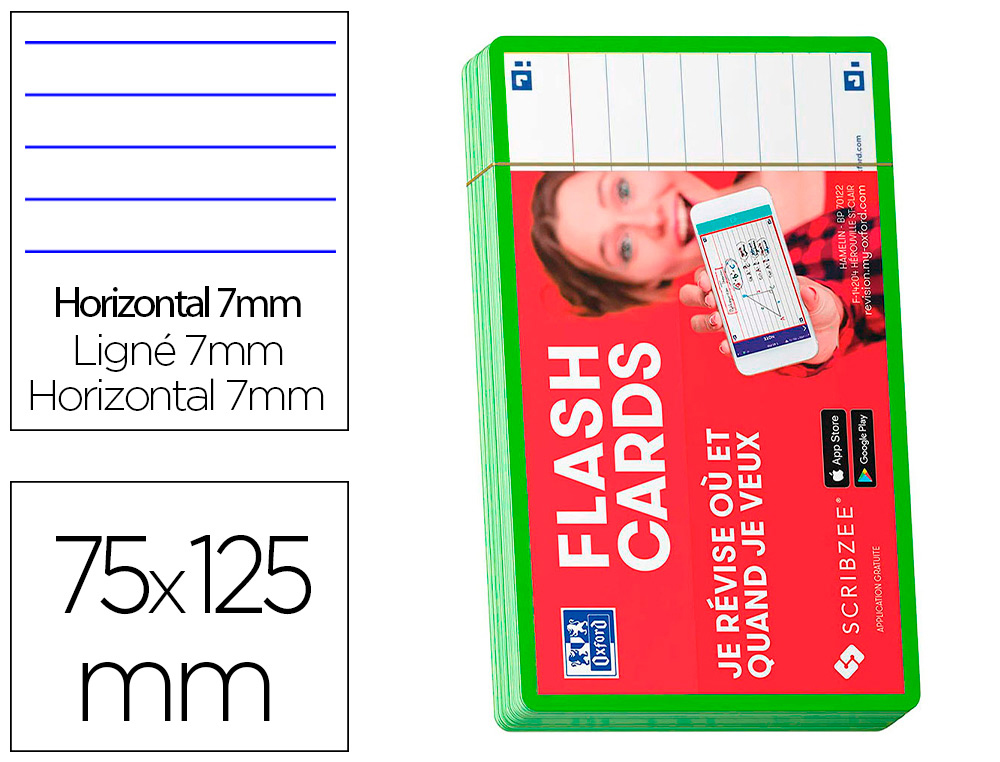 FICHES BRISTOL OXFORD FLASH 2.0 75X125MM 32 FICHES/FILM   L7MM CADRE VERT