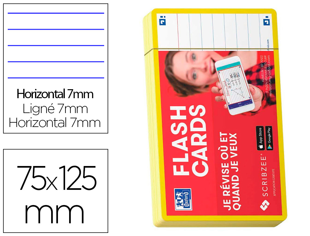 FICHES BRISTOL OXFORD FLASH 2.0 75X125MM 32 FICHES/FILM   L7MM CADRE JAUNE