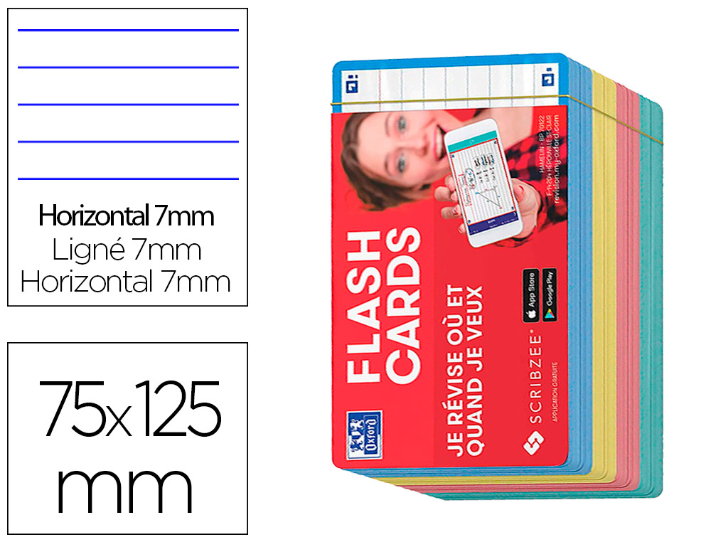 FICHES BRISTOL OXFORD FLASH 2.0 75X125MM 32 FICHES/FILM   L7MM CARTON ASSORTI