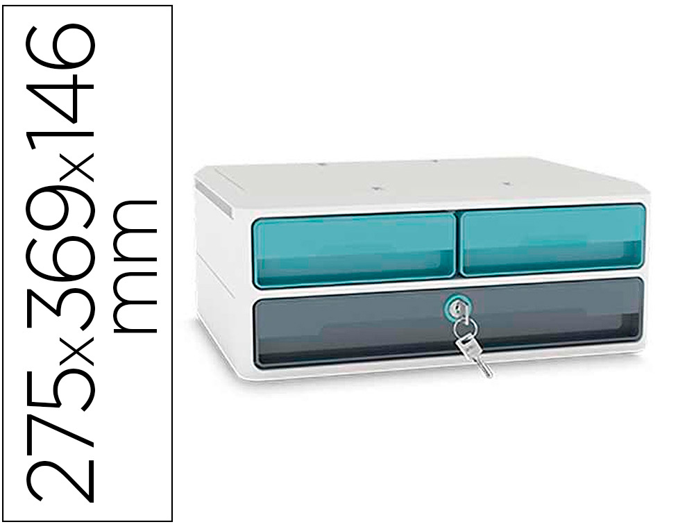 MODULE CEP MOOVUP SECURE 3 TIROIRS (2 DEMI TIROIRS ET UN GRAND) GRIS ET VERT D'EAU