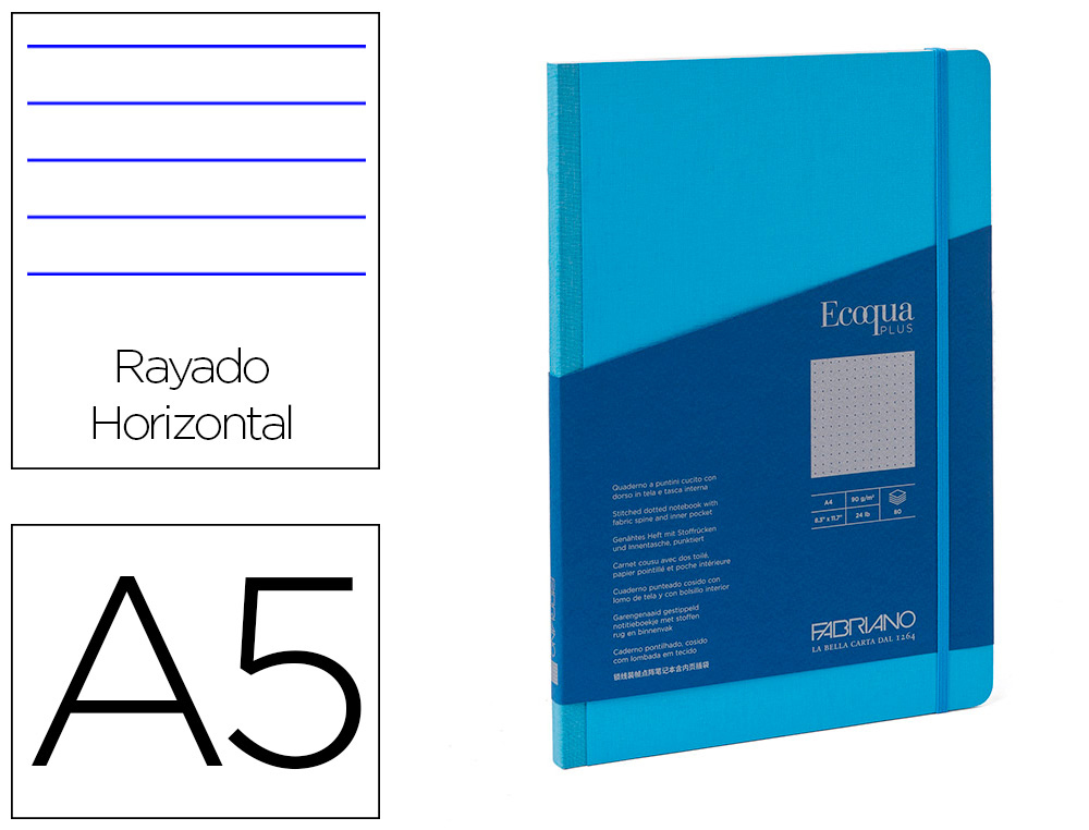 CARNET EQ PLUS FABRIANO A5 LIGN E TURQUOISE 90G 80F