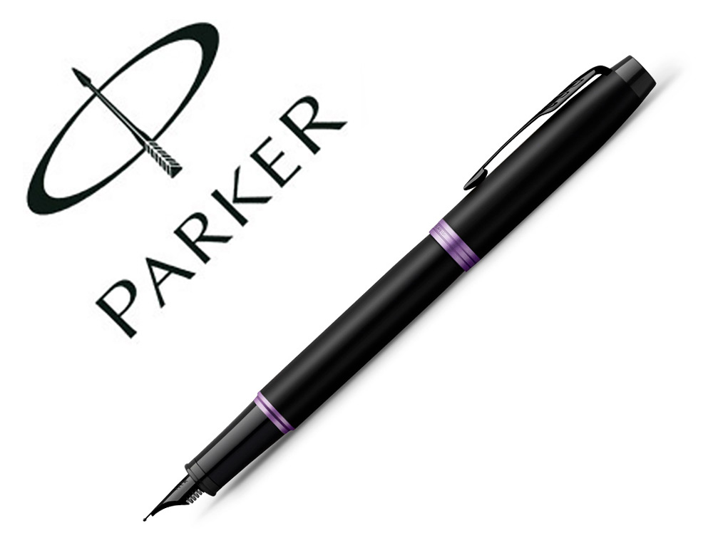 STYLO PLUME PARKER IM VIBRANT RINGS NOIR LAQUE DETAILS      VIOLET AMETHYSTE POINTE       MOYENNE ENCRE BLEU ETUI