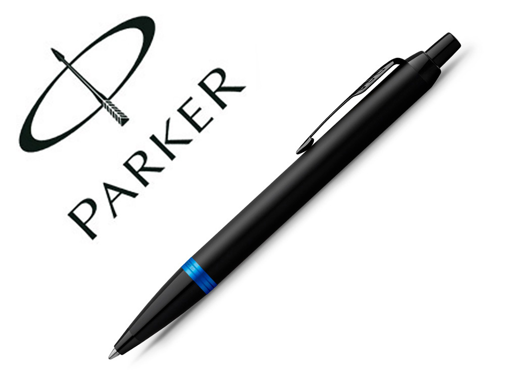 STYLO BILLE PARKER IM VIBRANT RINGS NOIR LAQUE DETAILS BLEU OCEAN POINTE MOYENNE ENCRE    BLEU ETUI CADEAU