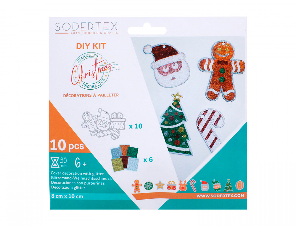 DECORATION A PAILLETER SODERTEX  SHINY CHRISTMAS 6   SACHETS PAILLETES 8 X 10 CM   10 PIECES COLORIS ASSORTIS
