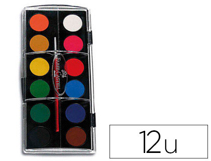 GOUACHE FABER CASTELL PASTILLE DIAMTRE 30MM INCLUE 1 PINCEAU BOTE PLASTIQUE 12 UNITS