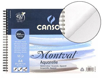 BLOC CANSON PAPIER DESSIN MONTVAL GRAIN FIN 300G SPIRALE MICRO-PERFORATIONS A4 210X297MM 12F