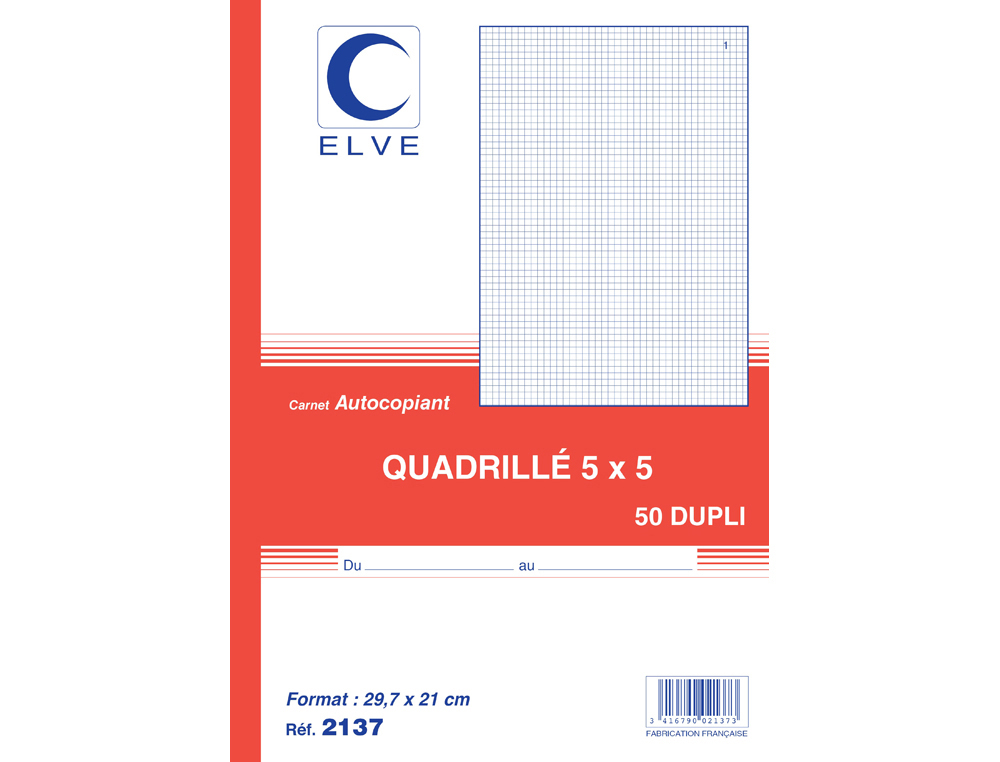 MANIFOLD AUTOCOPIANT ELVE A4 210X297MM QUADRILL 5X5 FOLIOTAGE 50 DUPLIS