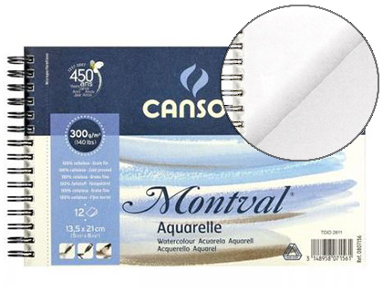 BLOC CANSON PAPIER DESSIN MONTVAL GRAIN FIN 300G SPIRALE MICRO-PERFORATIONS 210X135MM 12F