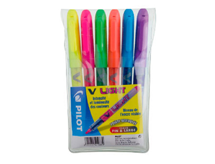 SURLIGNEUR PILOT V LIGHT TRAC 1/3MM ENCRE LIQUIDE PIGMENTE FLUIDE NIVEAU D'ENCRE VISIBLE POCHETTE 6 UNITS