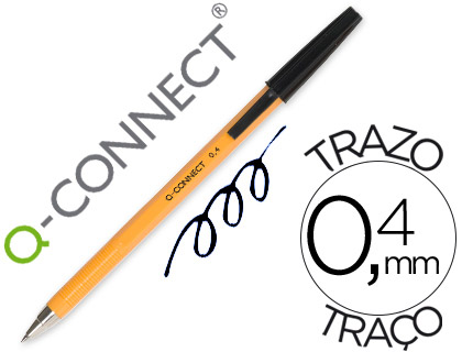 STYLO-BILLE Q-CONNECT CRITURE FINE 0.3MM ENCRE CLASSIQUE BILLE INDFORMABLE CAPUCHON ENCRE COULEUR NOIR