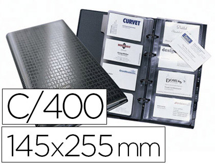 CLASSEUR DURABLE VISIFIX CENTIUM 4 ANNEAUX 145X255MM POUR 400 CARTES VISITE 25 POCHETTES EN PP+ JEU INTERCALAIRES A-Z