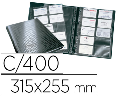 CLASSEUR DURABLE VISIFIX CENTIUM 4 ANNEAUX A4 315X255MM POUR 400 CARTES VISITE 20 POCHETTES EN PP+ JEU INTERCALAIRES A-Z