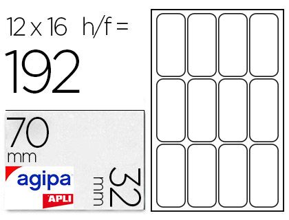 TIQUETTE ADHSIVE APLI AGIPA MULTI-USAGE 32X70MM LASER JET D'ENCRE FORMATS PARAMTRS TUI A5 192 UNITS