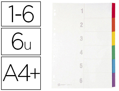 INTERCALAIRE AVERY CARTON FORT 6 POSITIONS A4+ 212X310MM TOUCHES RENFORCES