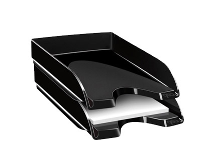 CORBEILLE  COURRIER CEP HAPPY POLYSTYRNE ANTICHOC A4 SUPERPOSABLE VERTICALE/ESCALIER 348X257X66MM COLORIS NOIR
