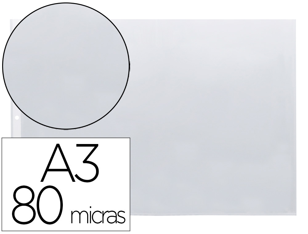 POCHETTE Q-CONNECT POLYPROPYLNE LISSE 8/100E PERFORE A3 PLI OU A4 297X420MM SACHET 10 UNITS