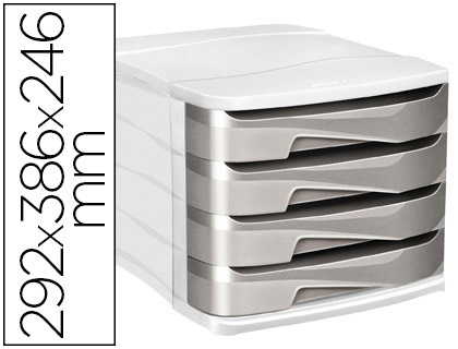 MODULE CLASSEMENT CEP 4 TIROIRS LARGES POLYSTYRNE ANTICHOC 292X386X246MM 450F/TIROIR COLORIS TAUPE MTALLIS