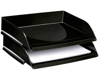 CORBEILLE A COURRIER CEP HAPPY 135/2 POLYSTYRENE ANTICHOC FORMAT PAYSAGE SUPERPOSABLE DECALABLE 260X350X70MM NOIR