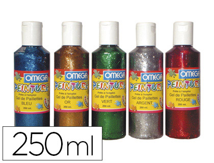 GEL PAILLET OMGA BASE TRANSPARENTE ENRICHIE PAILLETTES COLORIS ASSORTIS BLEU VERT ROUGE OR ARGENT LOT 5 FLACONS 250ML