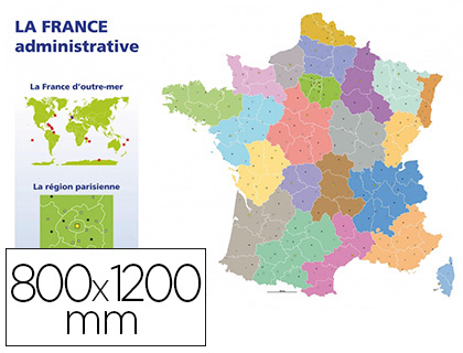 CARTE MUETTE FRANCE ADMINISTRATIVE BOUCHUT GRANDRMY 80x120CM