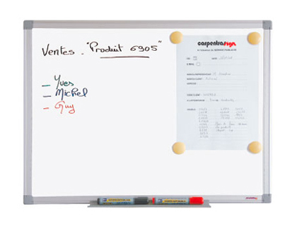 TABLEAU BLANC JUVNILIA LAQU MAGNTIQUE USAGE FRQUENT     AUGET ALUMINIUM GRIS KIT      FIXATION INCLUS 90X120CM