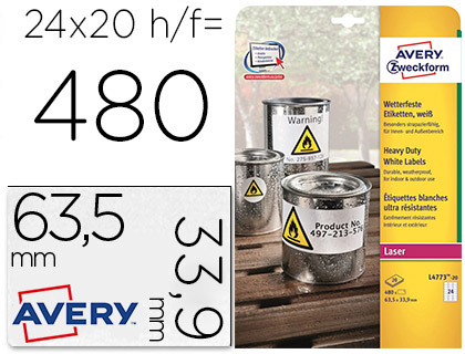 TIQUETTE ADHSIVE AVERY ULTRA-RSISTANTE IMPRESSION LASER 63.5X33.9MM POCHETTE 480 UNITS