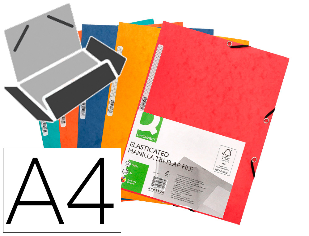 CHEMISE Q-CONNECT CARTE LUSTRE 375G POUR DOCUMENTS A4 320X243MM 3 RABATS COLORIS ASSORTIS