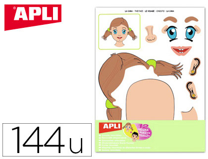 GOMMETTE APLI AGIPA REPOSITIONNABLE VISAGE FILLE GARON DS 3 ANS POCHETTE 12F 144 UNITS