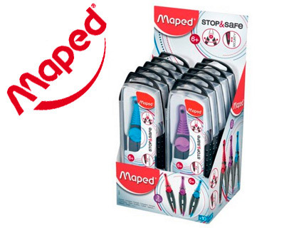 COMPAS MAPED STOP&SAFE COMPAS MINE TAILLE-MINES TYPE CISEAUX COLORIS ASSORTIS COFFRET PRSENTOIR 10 UNITS