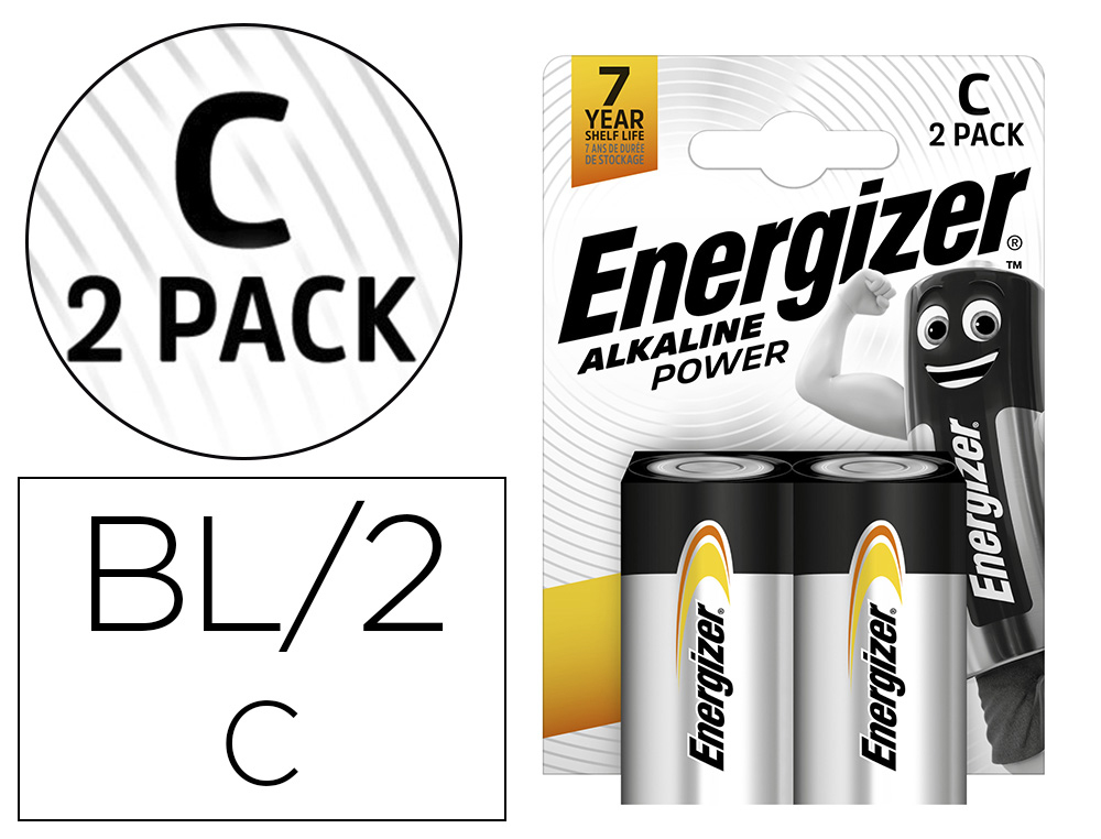 PILE ENERGIZER ALCALINE POWER I.C.E. LR14 TAILLE C BLISTER 2 UNITS