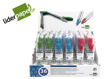 COMPAS LIDERPAPEL SCOLAIRE CIRCONFRENCE 34CM LONGUEUR 11.5CM PROTECTEUR POINTE MINE 2MM COLORIS ASSORTIS TUI PLASTIQUE