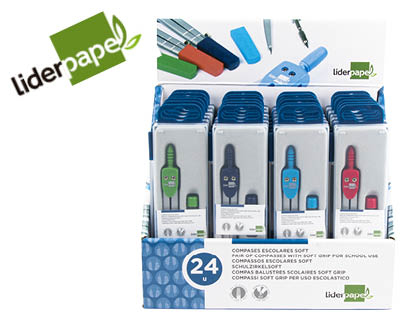 COMPAS LIDERPAPEL SCOLAIRE CIRCONFRENCE 36CM LONGUEUR 12CM PROTECTEUR POINTE MINE 2MM COLORIS ASSORTIS TUI PLASTIQUE