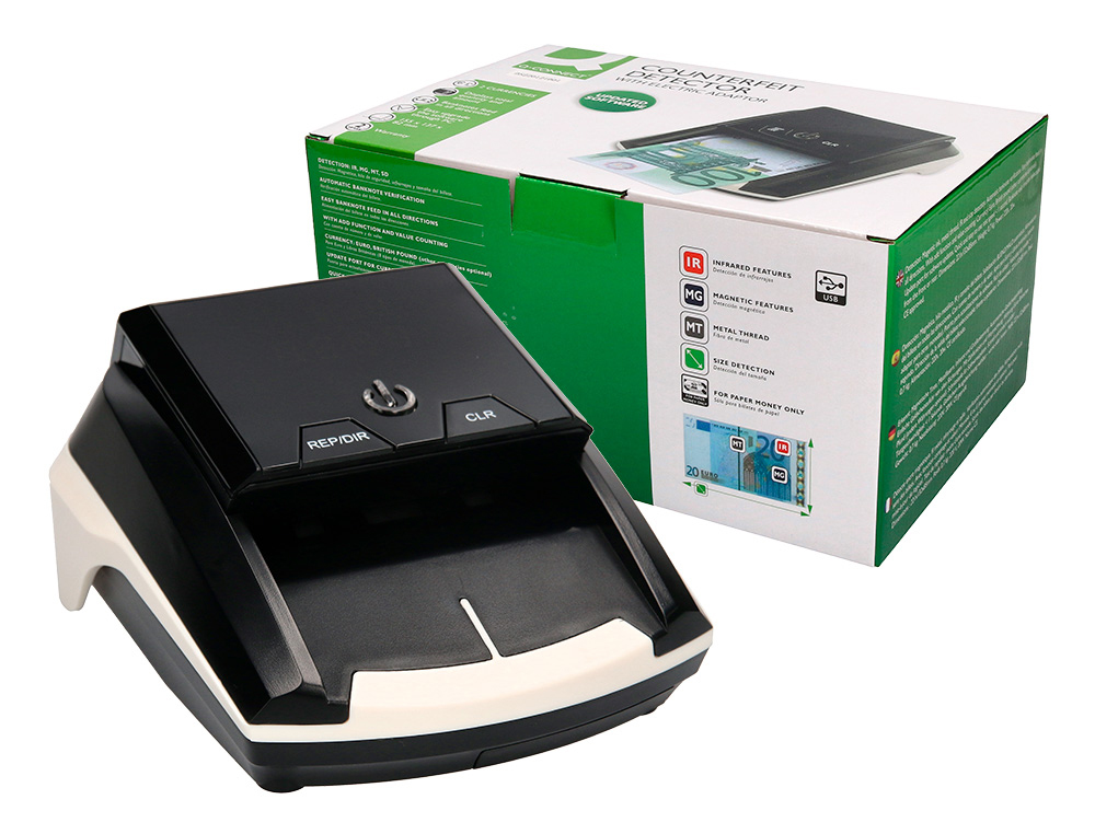 DTECTEUR Q-CONNECT FAUX BILLETS PORT USB ADAPTATEUR COURANT EUROPE UK CERTIFICAT CE 155X137X82MM 700G