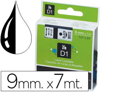 RUBAN TITREUSE DYMO D1 9MMX7M COLORIS IMPRESSION NOIR/TRANSPARENT