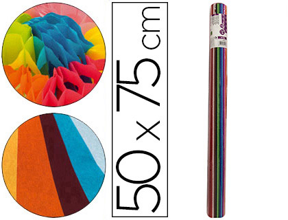 PAPIER DE SOIE LIDERPAPEL 50X75CM 17G/M2 12 COLORIS ASSORTIS ROULEAU 24 FEUILLES