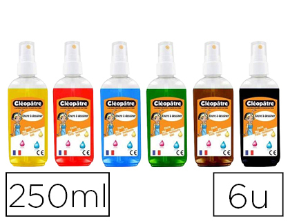 ENCRE  DESSINER CLOPTRE NACRE COLORIS JAUNE ROUGE VIF CYAN VERT SAPIN TERRE DE SIENNE 250ML LOT 6 FLACONS