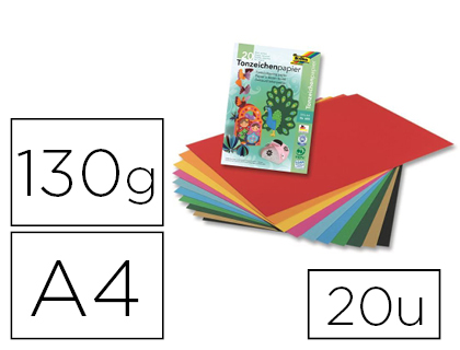 PAPIER  DESSIN TEINT FOLIA DIN A4 130G/M2 COLORIS ASSORTIS BLOC DE 20 UNITS